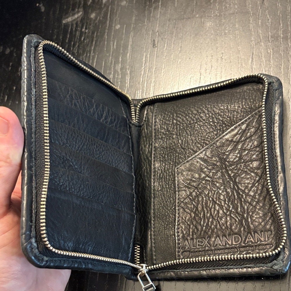Alex and Ani Black Leather Zipper Wallet